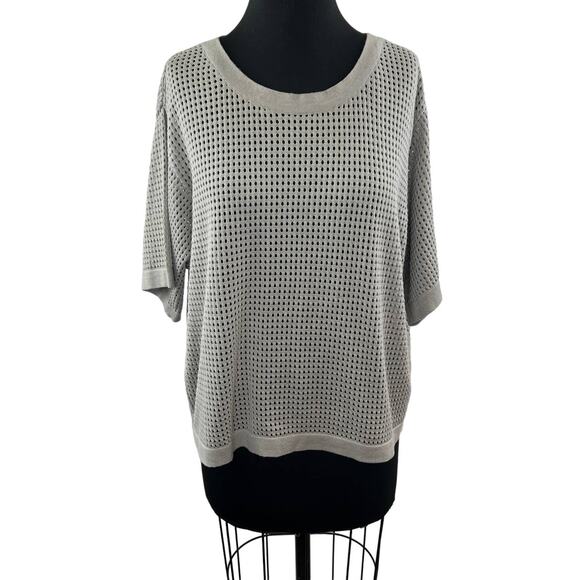 Nita Ideas Cotton-Blend Open-Knit Gray Cropped Boxy T-Shirt Tee Top Relaxed L - Picture 1 of 9